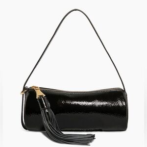 Aimee Kestenberg Onyx Hour Black Crinkle Patent Leather Barrel Shoulder Bag